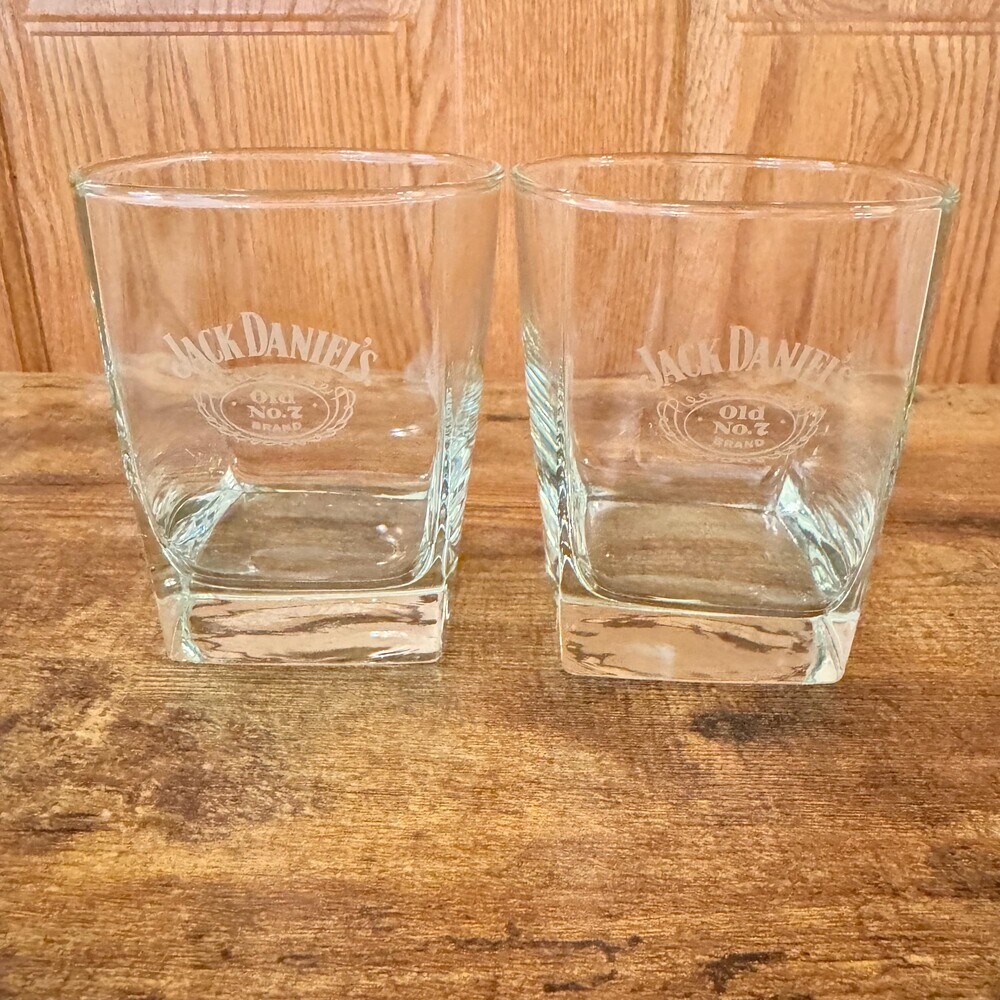 Jack Daniels Whiskey Tumbler Rock Cocktail Glasses Set of 2 Heavy Base